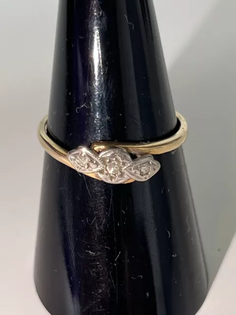 Vintage 14ct Gold Diamond Trilogy Ring - Size O - 1.9g - Beautiful Ring