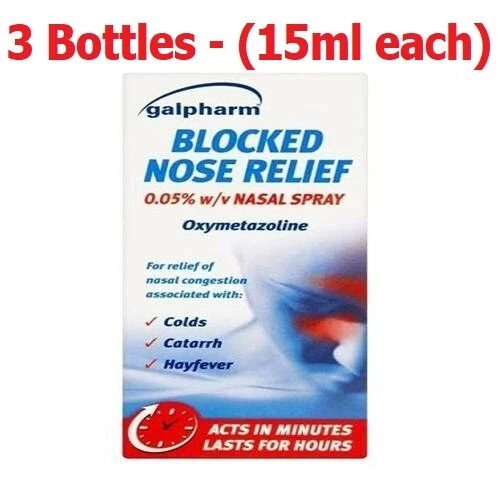 GALPHARM BLOCKED NOSE Relief Nasal Spray 0.05 w/v Colds Catarrh