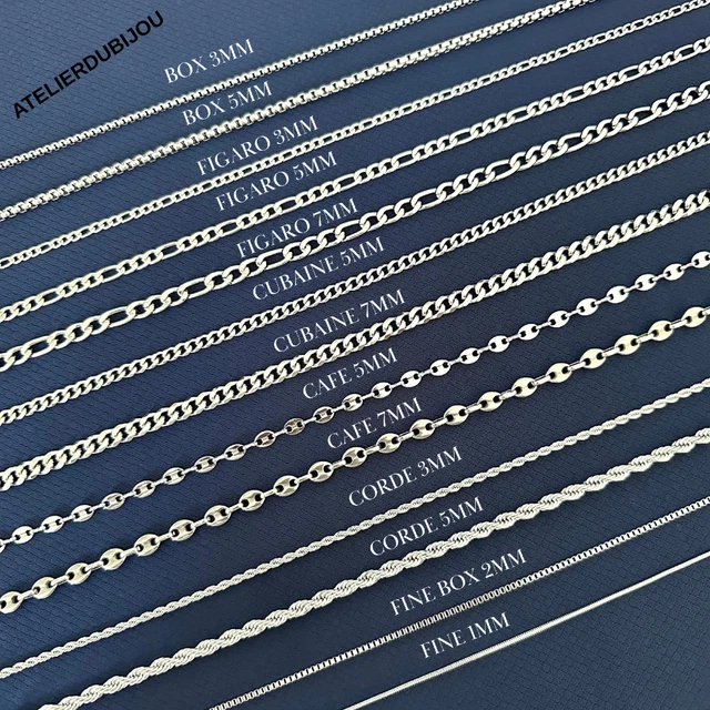 Chaîne De Collier En Acier Inoxydable 316L - Argenté, Unisexe, Cadeau Noël, Neuf Sans Emballage