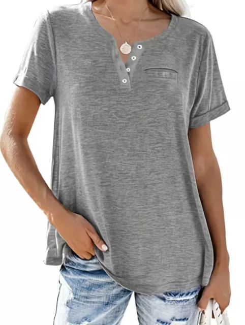 NWT: Women’s Praden Henley Button Front T-Shirt, Heather Grey, XXL (14)