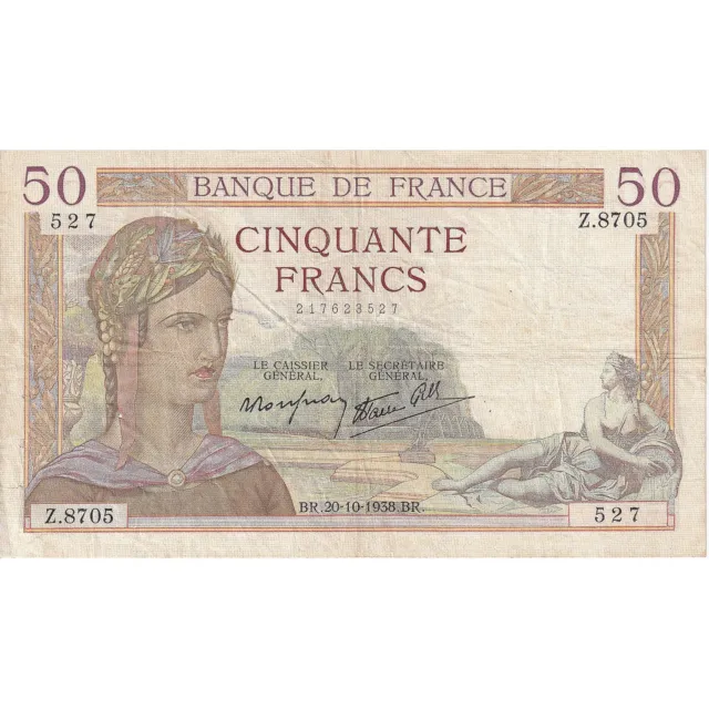 [#195709] France, 50 Francs, Cérès, 1938, Z.8705, TTB, Fayette:18.16, KM:85b
