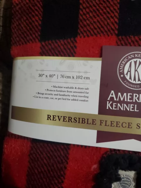 American Kennel Club Fleece Sherpa Pet Throw Reversible Red Plaid 30x40 AKC 3