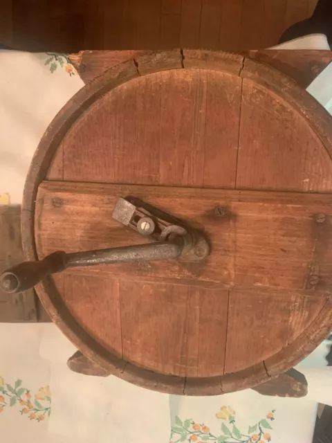 Antique Primitive Wooden Tabletop Butter Churn With Round Hand Crank Works Well