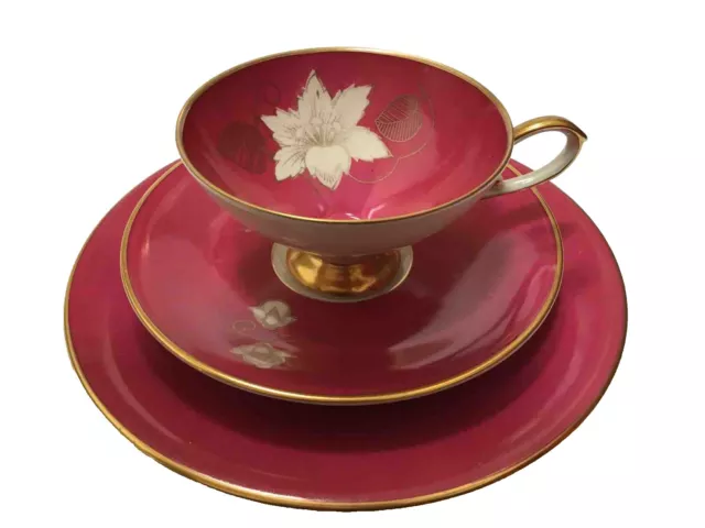 Edelstein Bavaria Germany Raspberry Pink Gold Flower 3 Piece-set Gold Trim