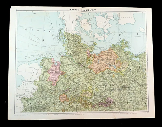 GERMANY MAP POST WW1 East Prussia Danzig Breslau Antique Large 1919