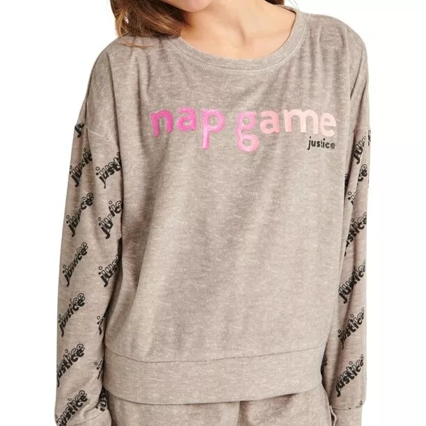 Justice Girls Cozy Fleece Long Sleeve Top & Sleep Short Pajama Set Size XL 16-18 2