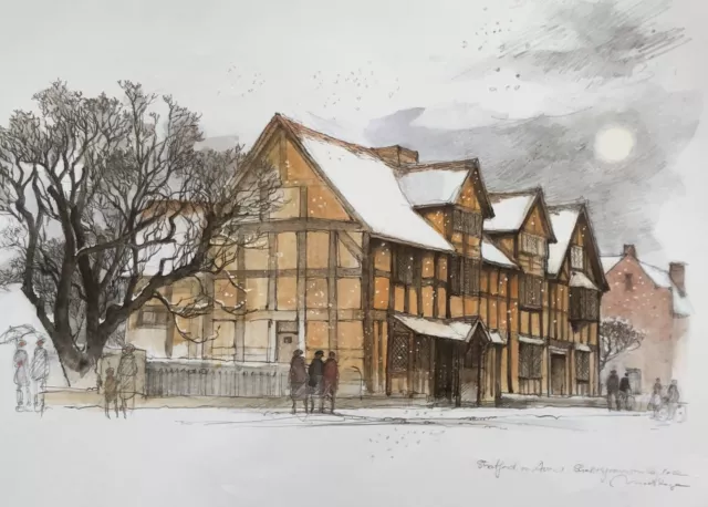 Shakespeare Geburtsort Stratford Upon Avon Kunstdruck Skizze Aquarell 40x30cm