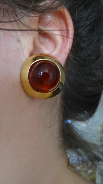 Boucles D'oreilles Vintage Oréna - Bakélite Plaqué Or Jaune, Clips/puces, Excellent état