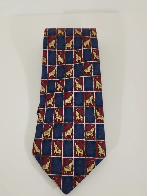 Jim Thompson Mens Silk Tie Elephants Navy Blue Burgundy Classic 3.5 x 57"