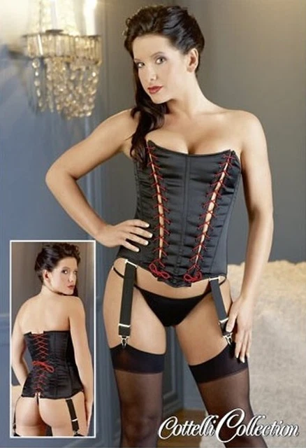Bustino Basque E Slip In Pizzo Nero Cottelli Collection, Taglia Unica, Con Bretelle, Stile Lingerie Fetish - Foto 2