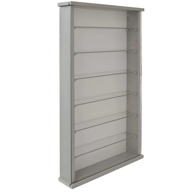 WALL DISPLAY Grey Solid Wood 6 Glass Shelves 3304OC £91.99