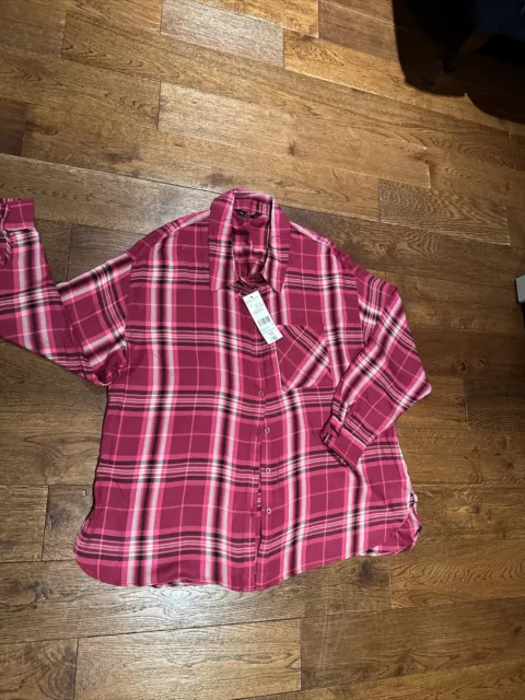 F&F Womens Long Shirt Size 14 Hot Pink Checked Long Sleeve BNWT New