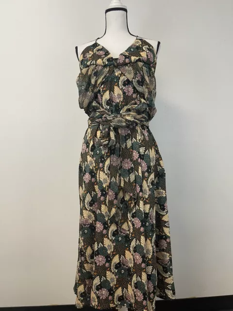 Topshop Swing Dress Womens 4 Floral Green Fit Flare Reversible Maxi n164