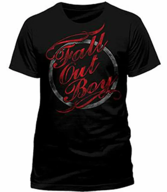 T-shirt ufficiale Fall Out Boy tipografia da uomo nera Fall Out Boy maglietta classica