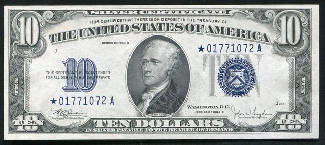 Fr. 1704* 1934-C $10 Ten Dollars *Star* Silver Certificate Gem Uncirculated