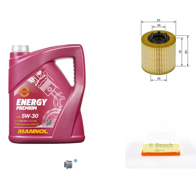 Bosch Pacchetto di Ispezione 5. L mannol Energy Premium 5W-30 per Fiat Grande