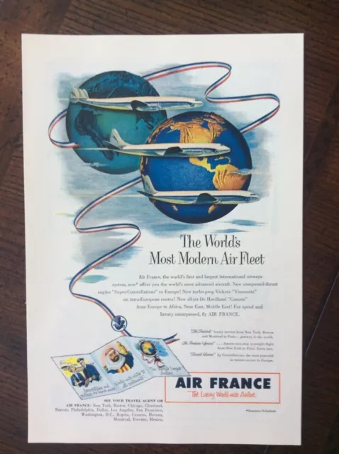 1953 vintage original Print ad Air France, The Luxury World-Wide Airline