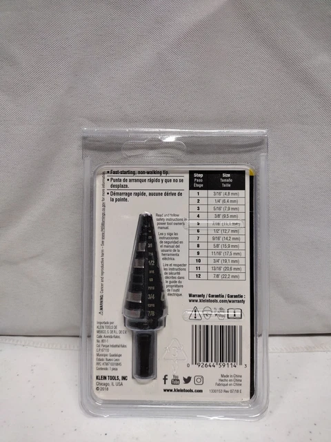 Klein Tools KTSB14 Step Drill Bit #14 - Double-Fluted 3/16" - 7/8" 2