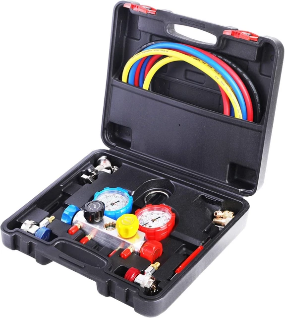 4 Way AC Manifold Gauge Set HVAC Diagnostic Refrigerant Charging Tool for Auto