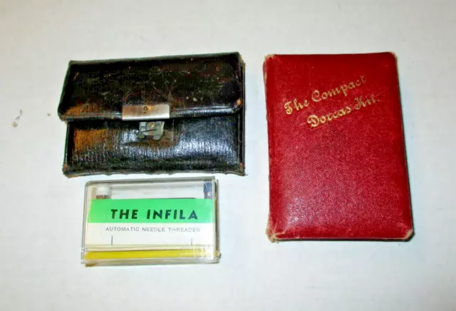 Antique 1880s & 1920s LEATHER NEEDLE CASES w/ Automatic Threader ENGLAND & ITALY
