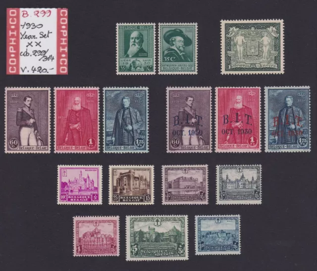Belgium 1930 - Mint MNH Full Year stamp set Cob# 299/314 - Cat val 420€.....B299