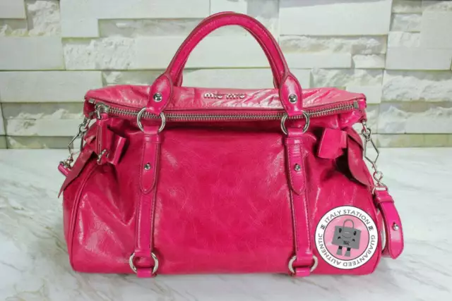 NEW Miu Miu RT0365 X72 Vitello Lux Bauletto Fuxia / F0029 Calfskin Shoulder Bags