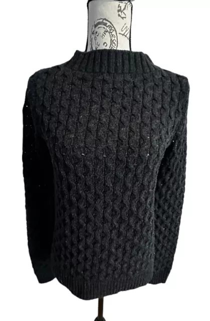 Theory Women's Black Wool Cable Knit Mock Neck Pullover Sweater Size Small