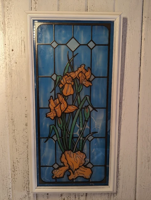 Faux Stained Glass Wall Hanging Vintage Refurbished