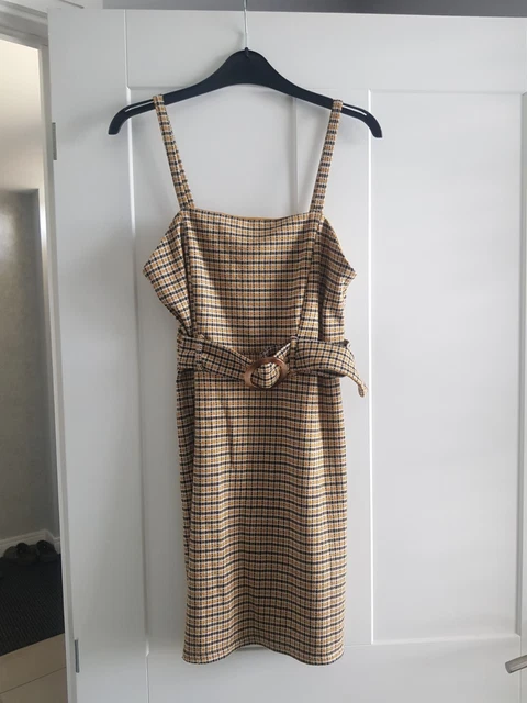GOOD CONDITION PRIMARK mustard check stretch Pinafore Dress. Size