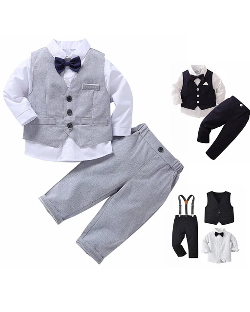 Baby Boys Set Toddler Bow Tie Dress Shirt Suit Vest Long Pants Gentleman Outfits