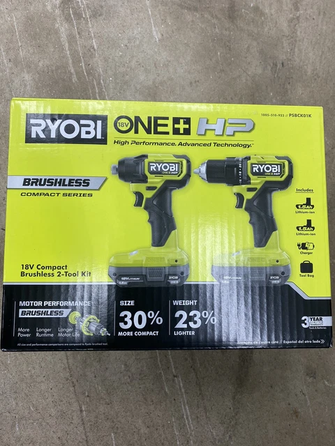 Taladro e controlador de impacto inalámbrico compacto de 1/2" sin escobillas Ryobi ONE Plus HP 18V...