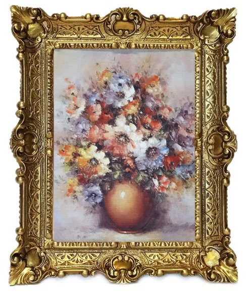 Stupendo Quadro Immagini Barocco Antico Fiori Vaso By L.Cursore 56x46 CM