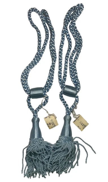 Vintage Conso Set x2 Tiebacks Drapery Curtain Twisted Rope Tassel Baby Blue MCM