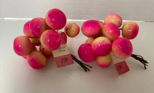 Vtg Millinery Lacquered Fruit Collection Yellow Pink Large Berries 24