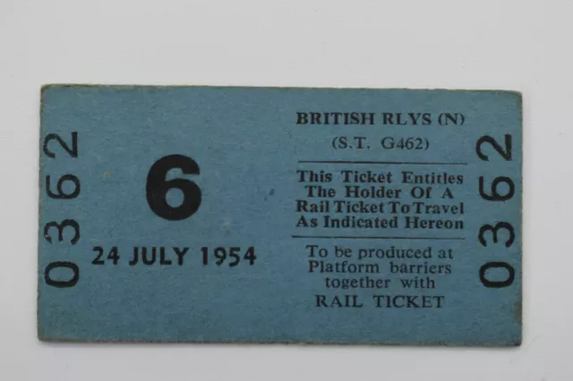 British Railways Ticket No 0362 TRAIN 6 24th JULY 1954