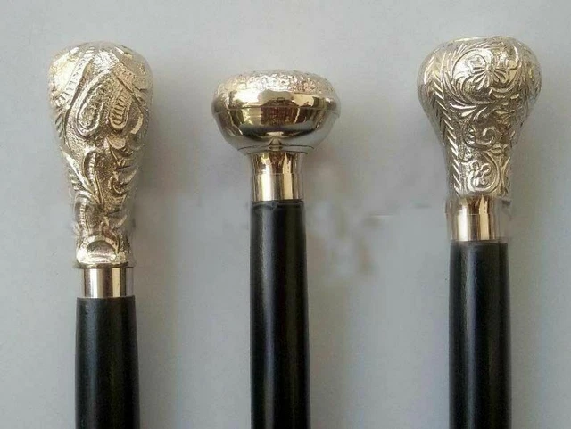 Vintage Diseñador Latón Asas Victoriano Antiguo Madera Caña Adhesivo Lote De 3