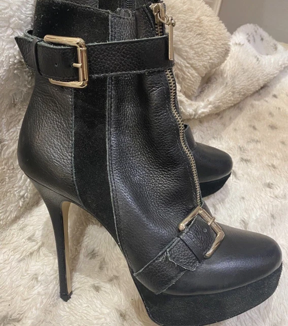 RIVER ISLAND BLACK Leather And Suede High Ankle Boots Size 5 £0.99