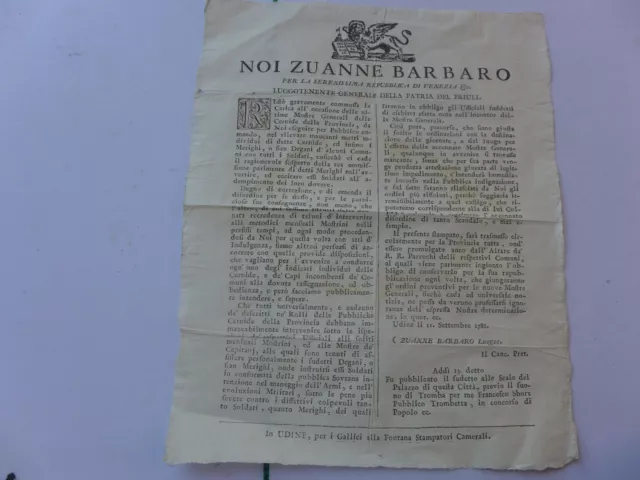 1781 affiche ancienne  ZUANNE BARBARO  Repubblica di VENEZIA    ITALIE   venise