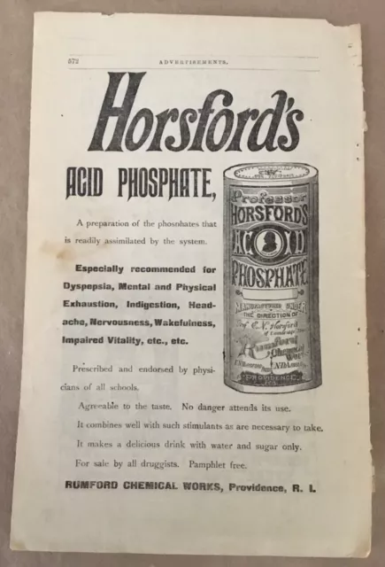 Horsford’s acid phosphate print ad 1886 vintage 1800s illus. decor health tonic
