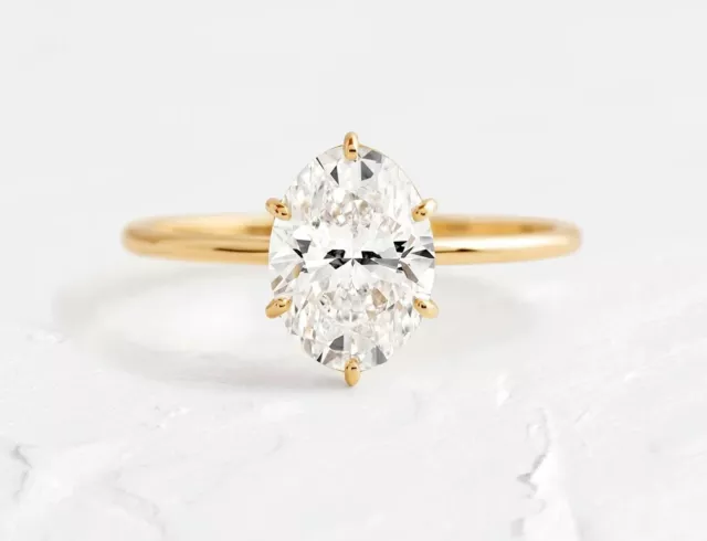 2CT Moissanite Coupe Ovale Fiançailles Bague 18K Jaune Plaqué Or Bague