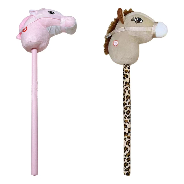 Cheval Bâton 100 Cm Avec Effets Sonores – Peluche, Roues, Poignée Antidérapante, Poteau Bois, Noir – Idéal Anniversaire/Halloween (Piles AA Requises)