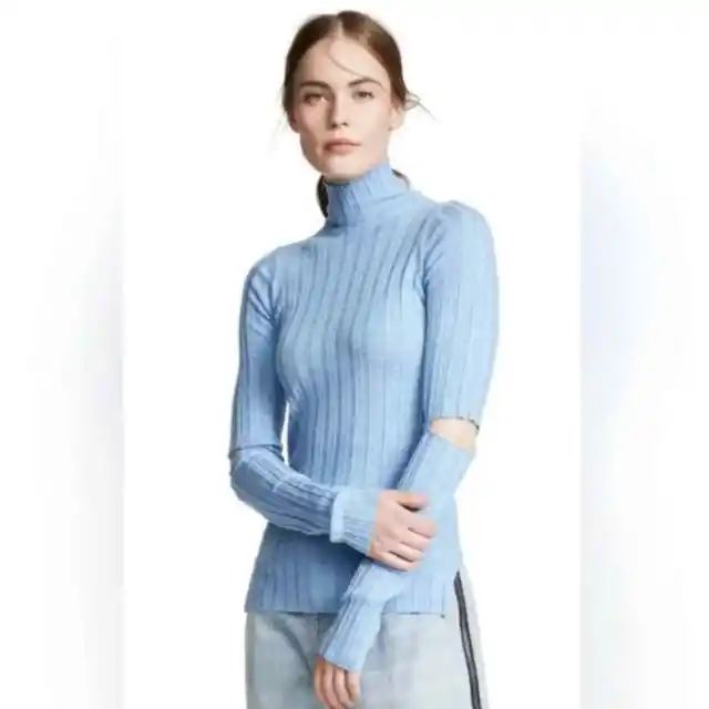 Helmut Lang Womens Cutout Ribbed Wool Turtleneck Sweater  Sz XS