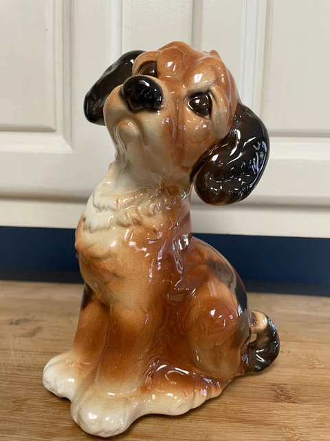 Vtg MCM Royal Copley Dog Puppy Figurine Beagle Hound Brown Black Spots 9”