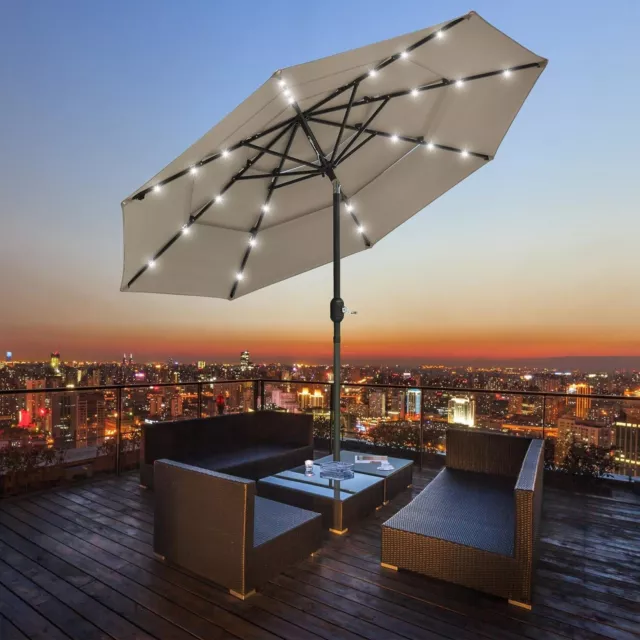 Yescom 9ft 3 Tier UV70+ LED Patio Umbrella with Solar Powered Crank Tan