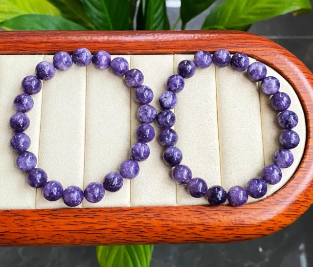 9mm 2Pcs Natural Purple lepidolite Quartz Crystal Gemstone Beads Bracelet