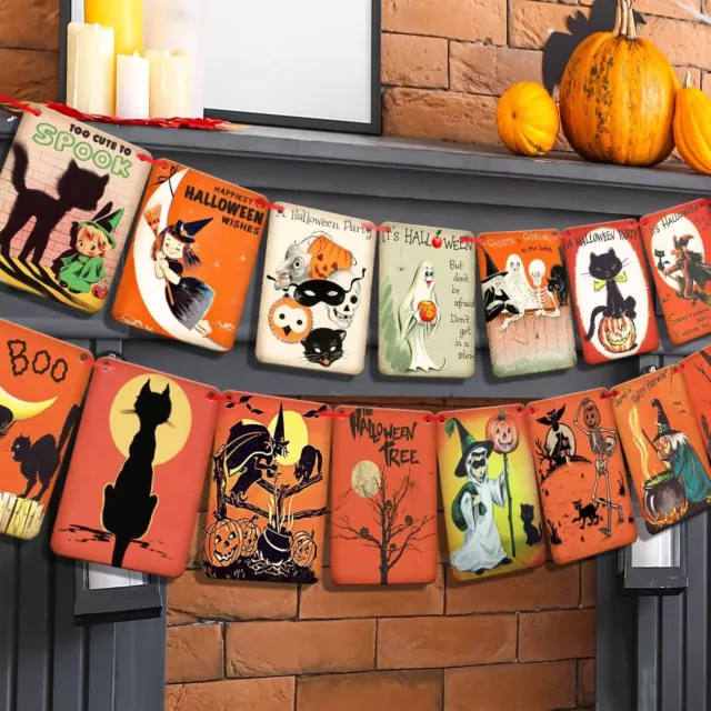 Vintage Halloween Trick or Treat Sign Banner Party Decoration Retro Garland Flag