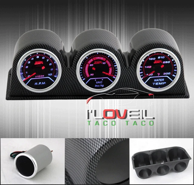 Tachometer + Vacuum + Water Temperature Gauges + Led Display Cf Pod Holders Case