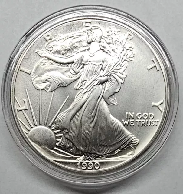 1990 1oz .999 Silver American Silver Eagle in Capsule