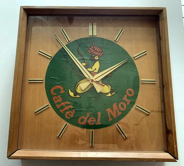 vintage LARGE OROLOGIO PUBBLICITARIO CAFFè DEL MORO 1960s
