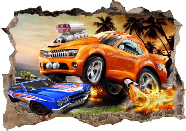 Hot Wheels Toys Cars Kids Boys 3d Smashed Wall View Sticker Poster Mural Z 6-78A